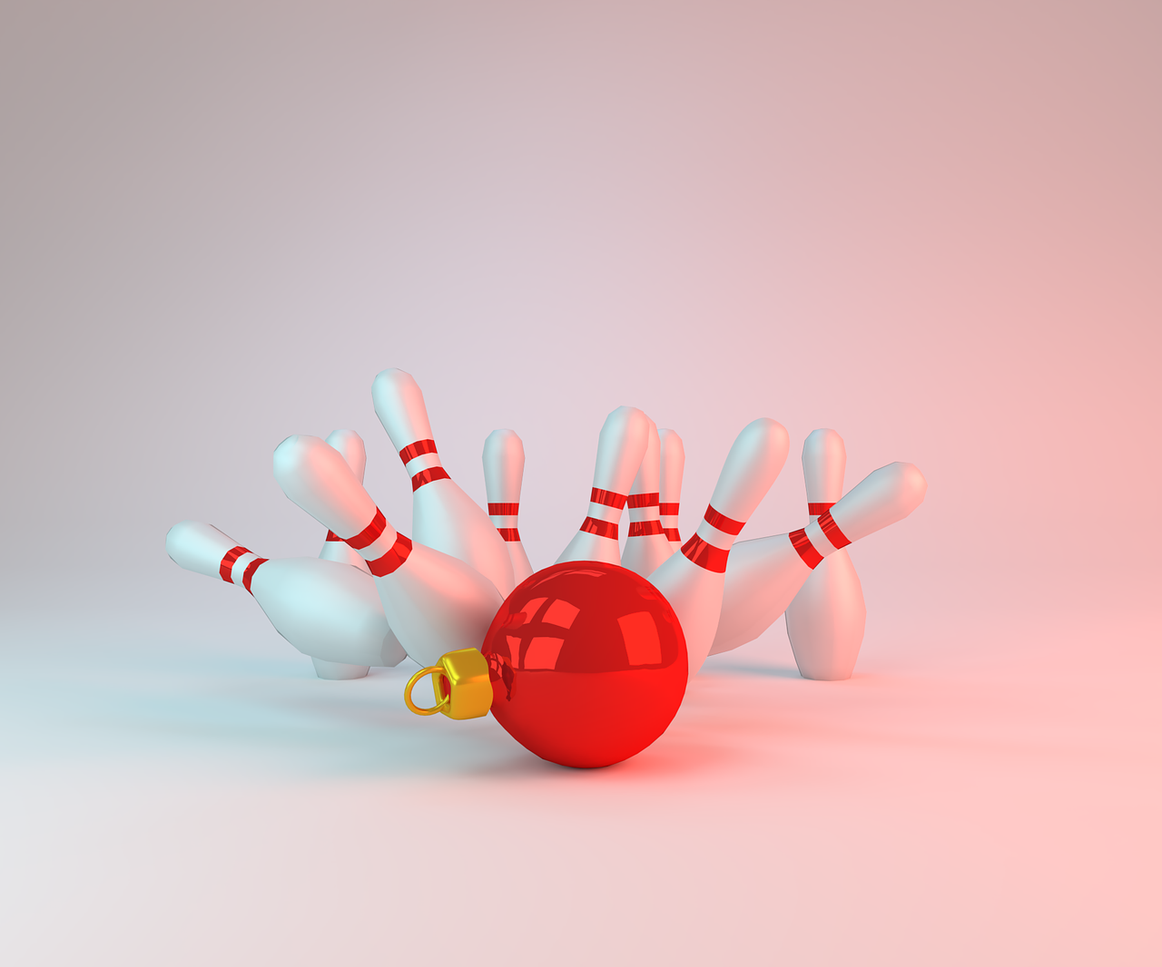 Weihnachtskugel trifft Bowlingpins - Bild von gigabeto auf pixabay